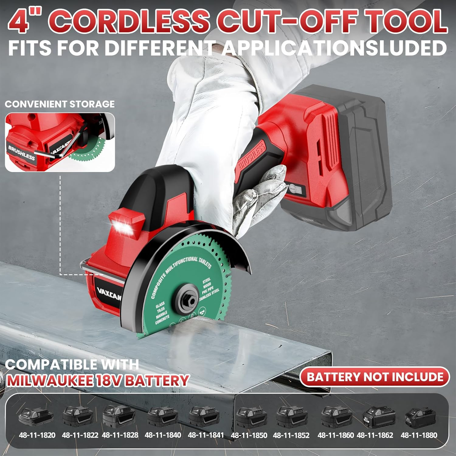 Cordless Cut Off Tool Compatible with Milwaukee Battery, 18,000 RPM Brushless Mo