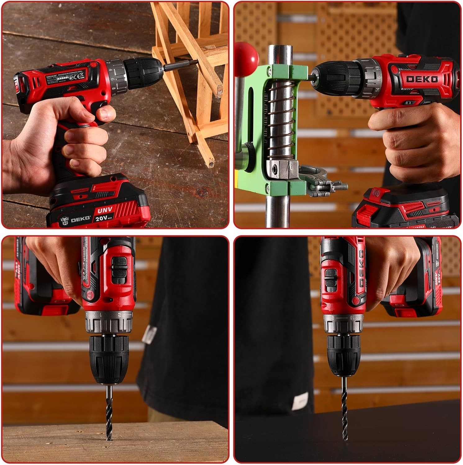 20V Cordless Power Drill Set 3/8&Prime; Keyless Chuck Electric Driver with Battery Red