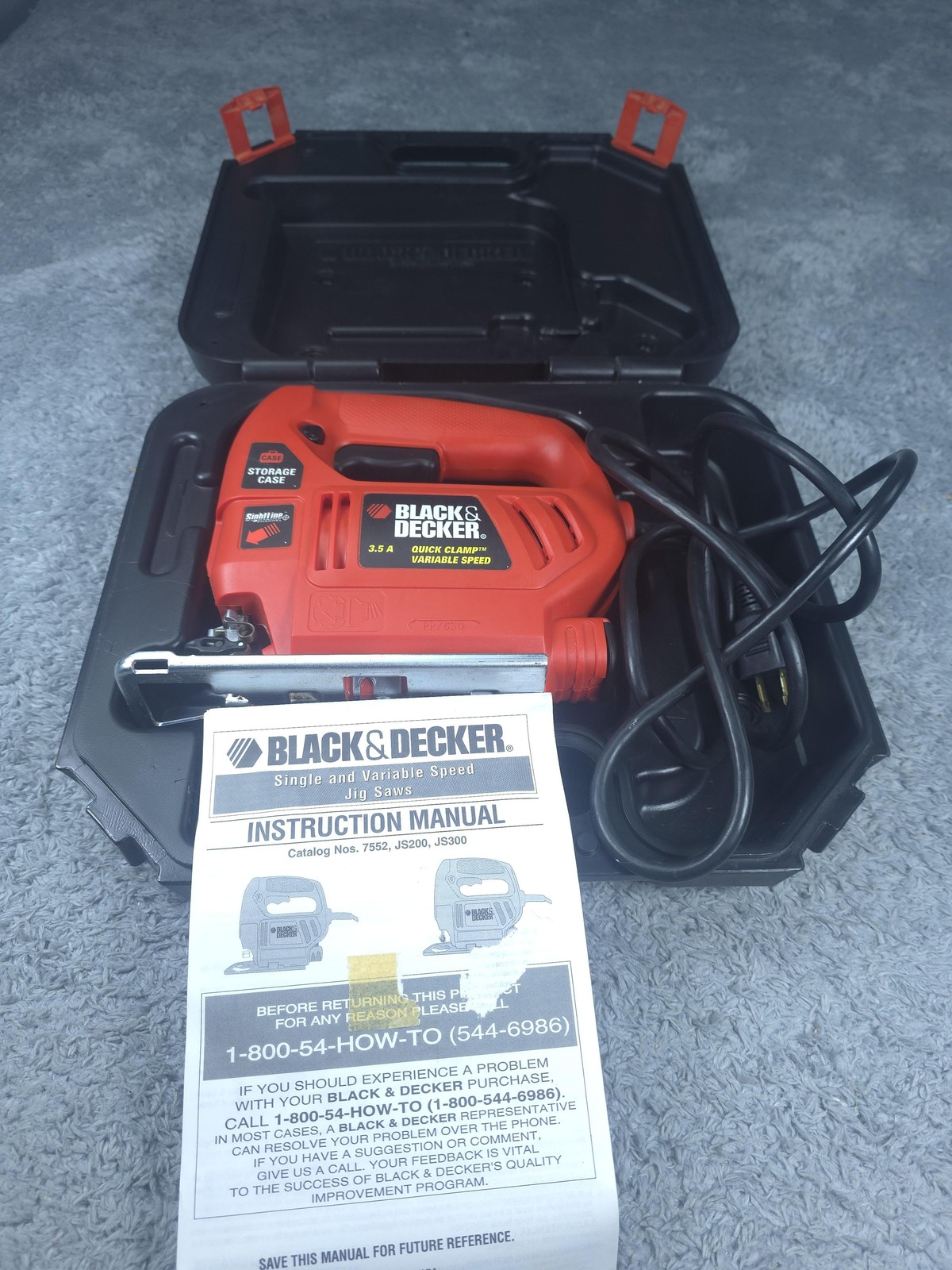 Black & Decker Jig Saw JS200 Quick Clamp 3.5A Variable Speed Case Manual Tool
