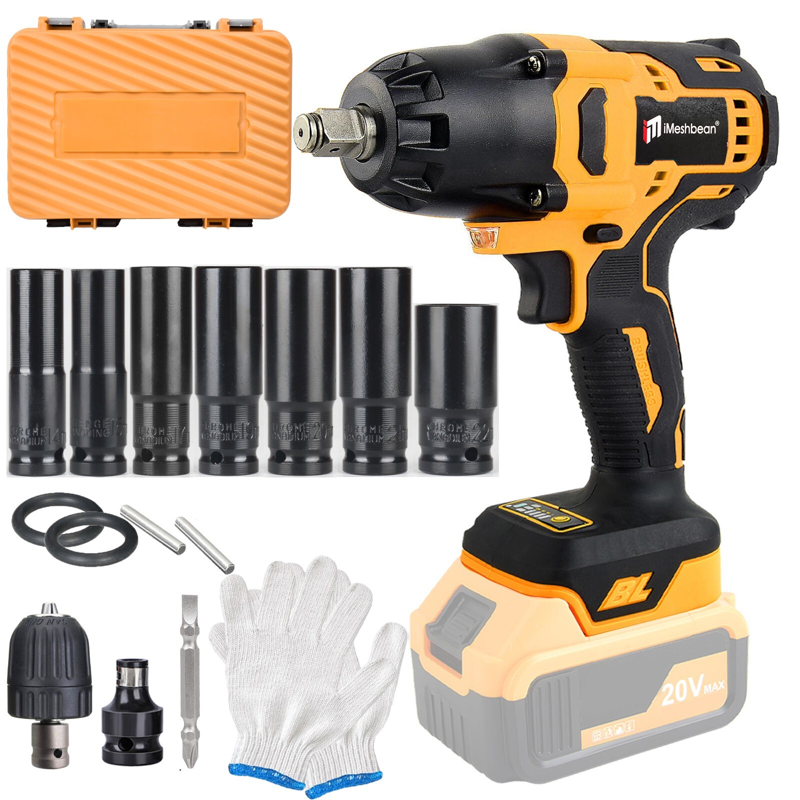 1000N.m Cordless 1/2&Prime; High Torque Impact Wrench Hog Ring Anvil fit Dewalt Batter