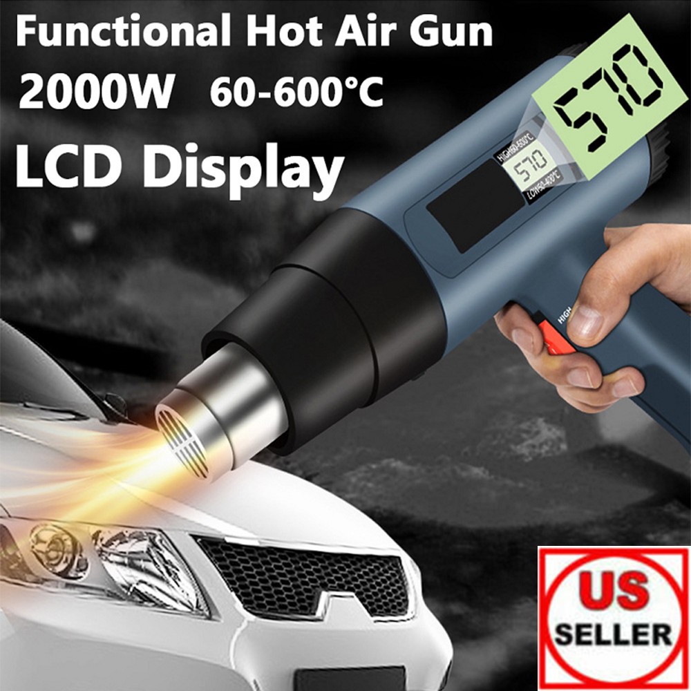 2500W Heat Gun Electric Hot Air Gun Dual Temperature LCD Display 4 Nozzles Tool