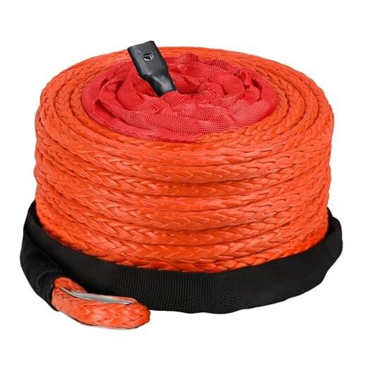 Synthetic Winch Rope 3/8&Prime; x 60ft Dyneema 12 Strand Winch Cable Car Tow Orange
