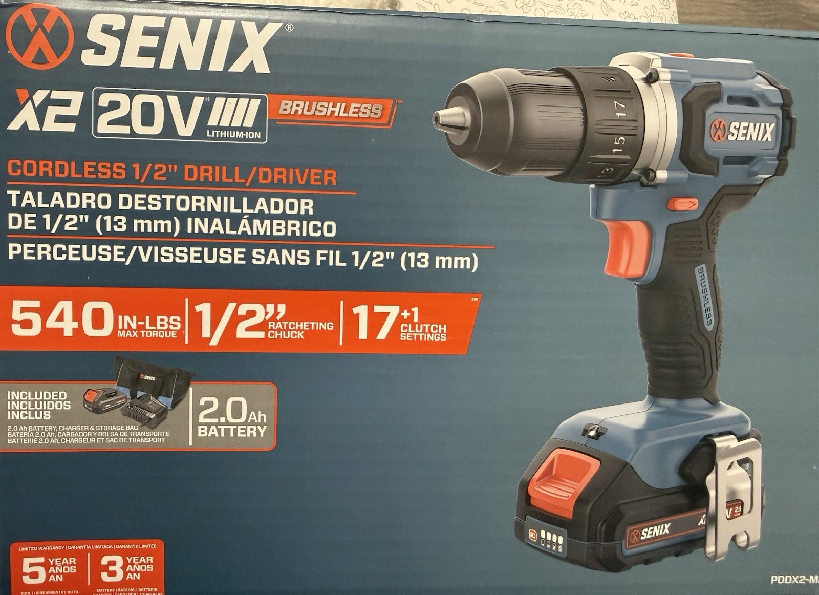 SENIX X2 20V Brushless 1/2in Keyless Drill/Driver Kit 2×2.0Ah PDDX2-M2