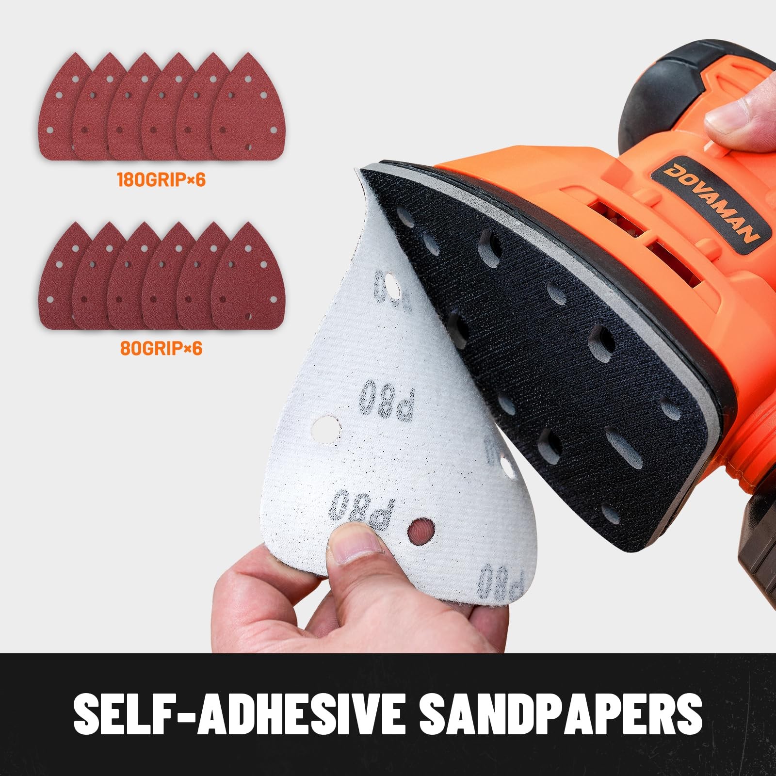 130W Detail Sander, 12000RPM Palm Sander Tool, Dust Collection System, 12PCS