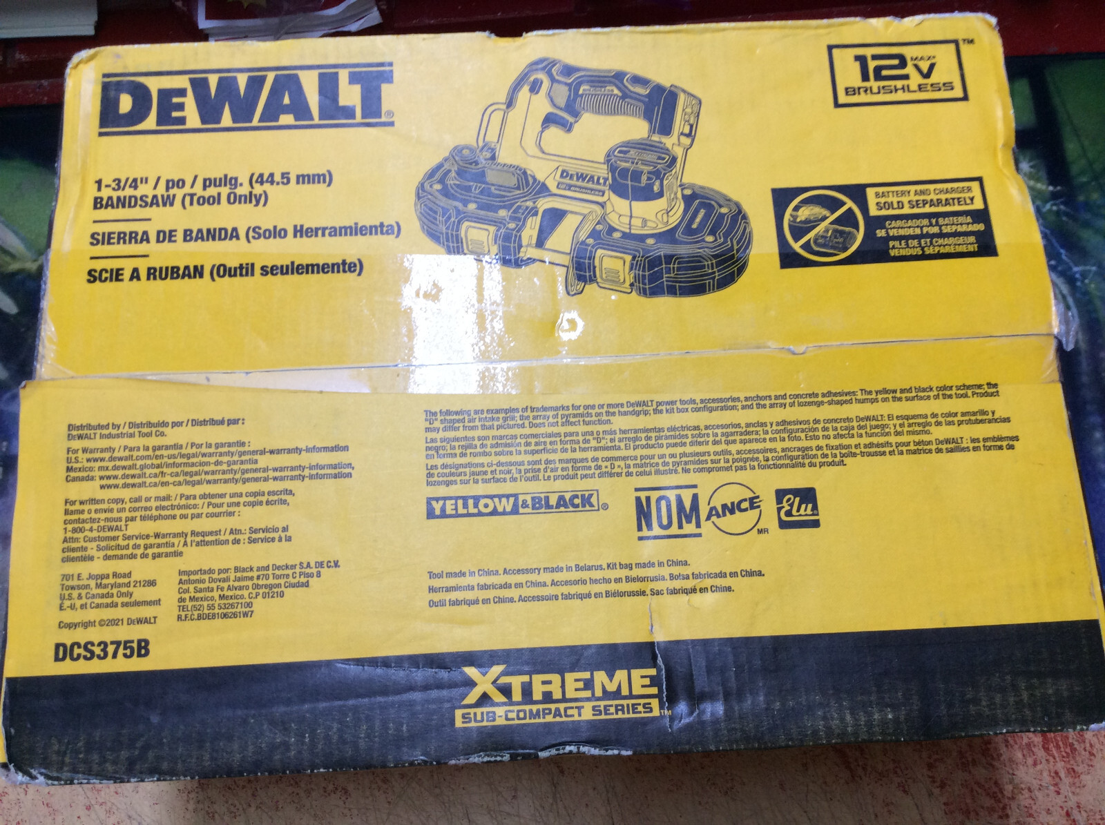 NEW DEWALT DCS375B 12 Volt MAX 1-3/4&Prime; Brushless 12V Cordless Bandsaw TOOL ONLY