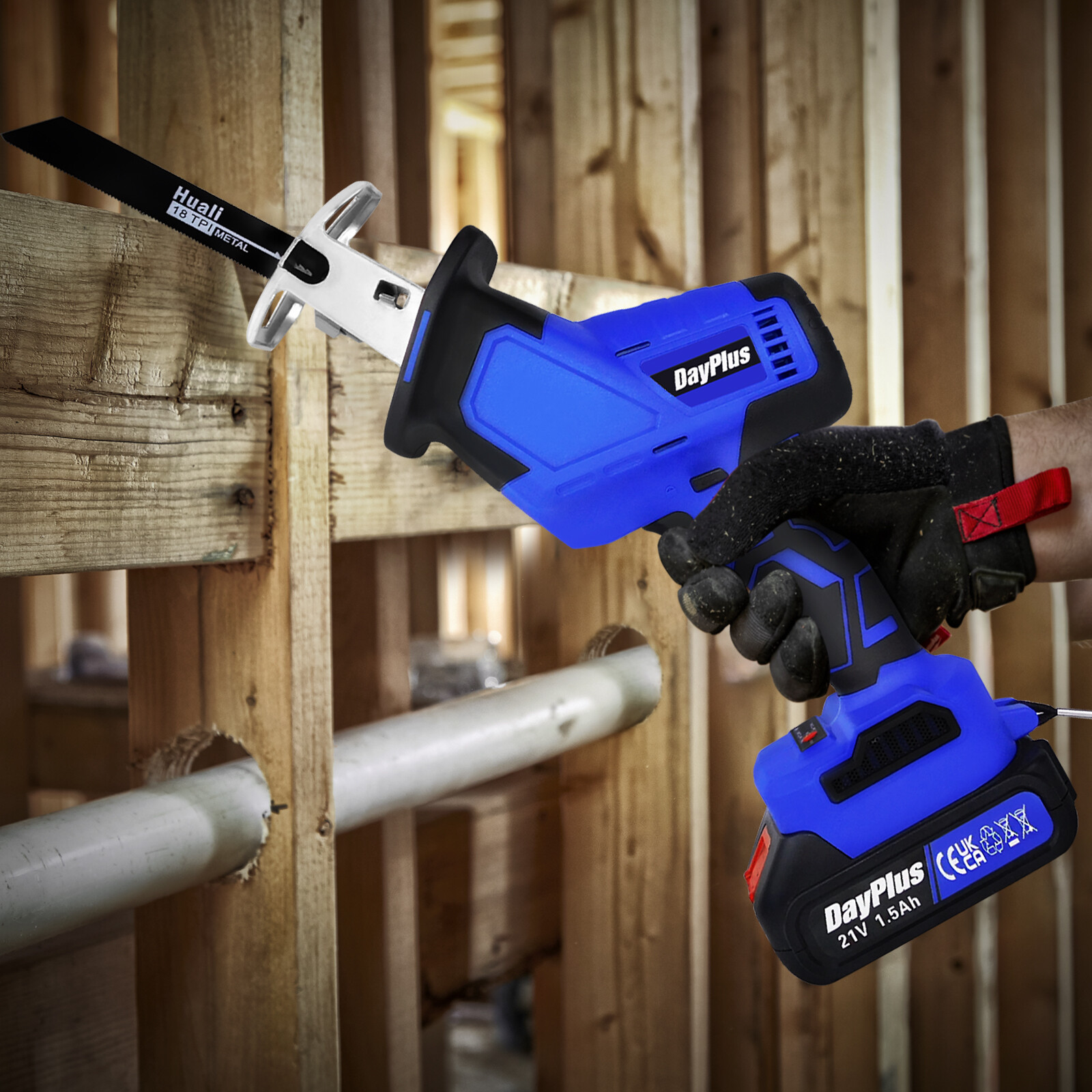 Cordless Compact Reciprocating Saw with Battery & Blades for Cutting Wood Metal