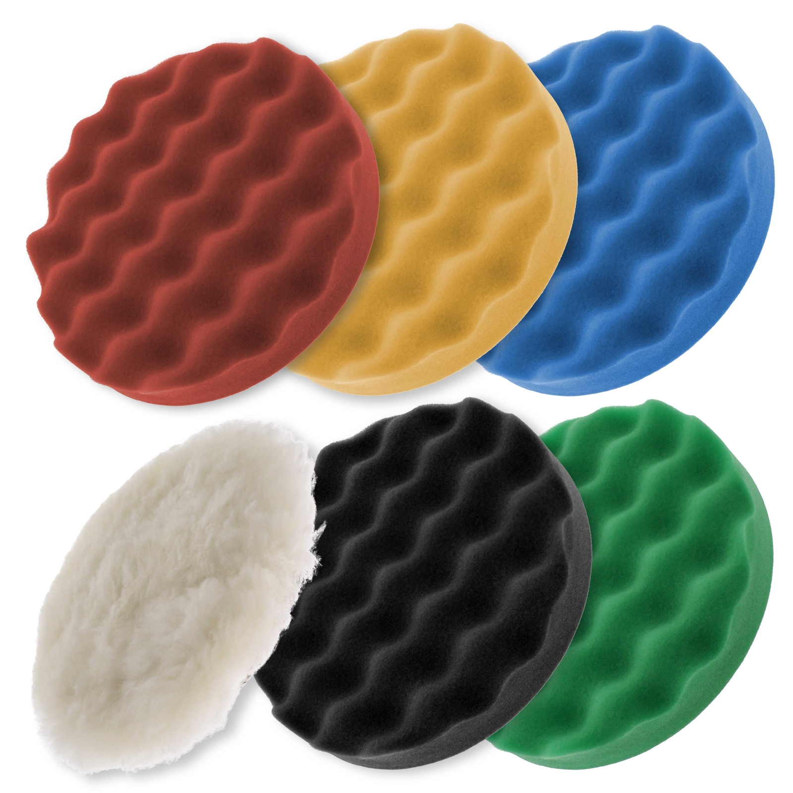 Buffing & Polishing Pad Kit with 6 – 6.5&Prime; Grip Pads; 5 Waffle Foam & 1 Wool DA