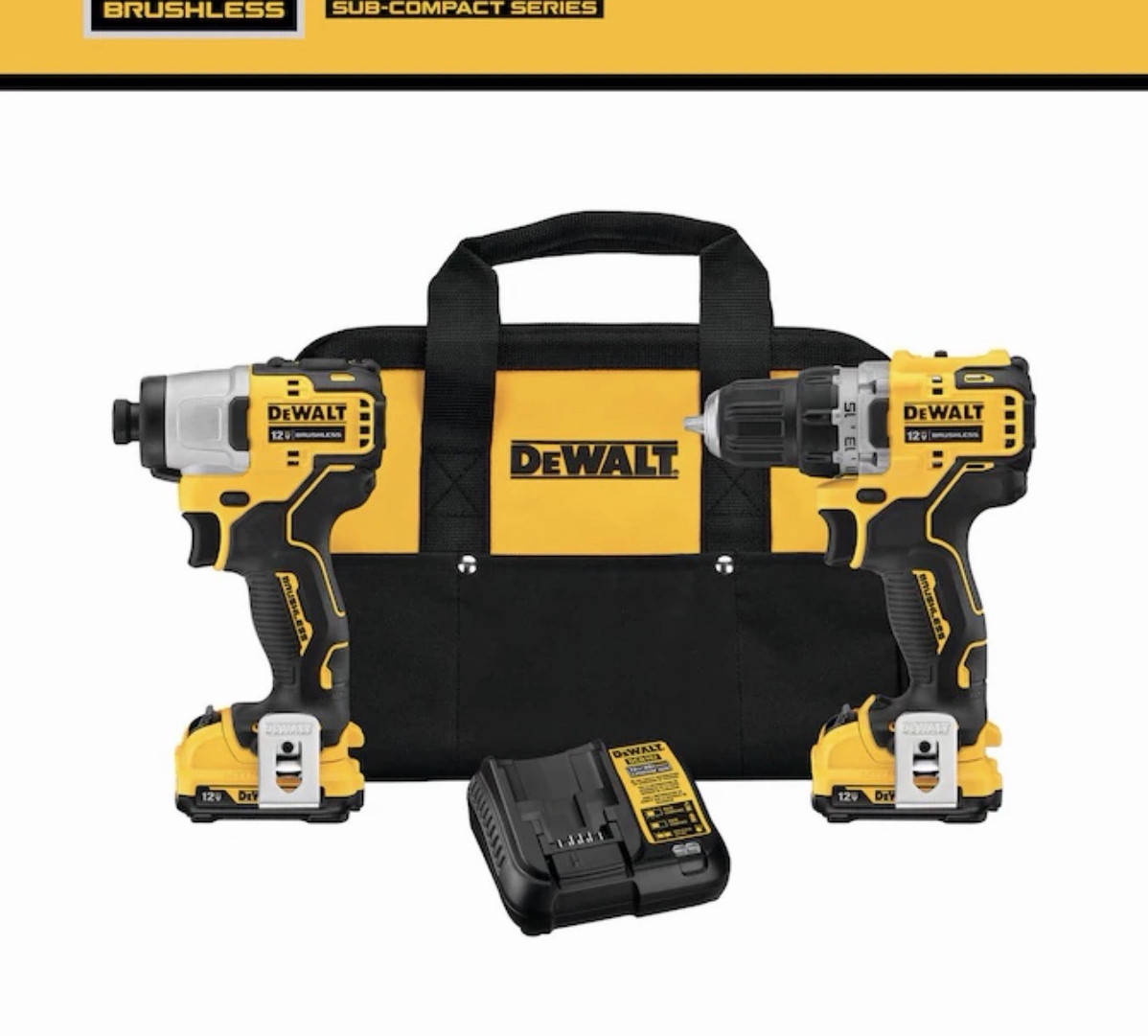 DEWALT 12V MAX XR Brushless 2-Tool Kit DCD701B DCF801B 2x2Ah Charger