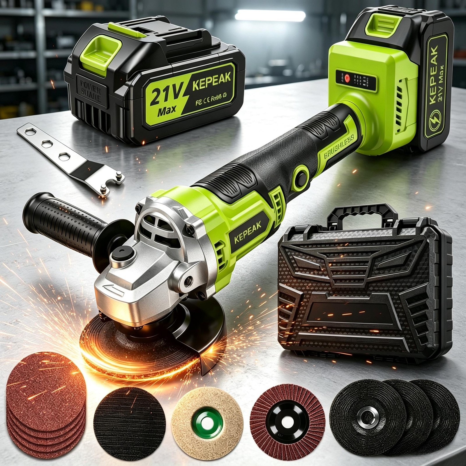 21V Cordless Angle Grinder Kit Handheld Cut Off Tool Brushless Motor w/ Battery