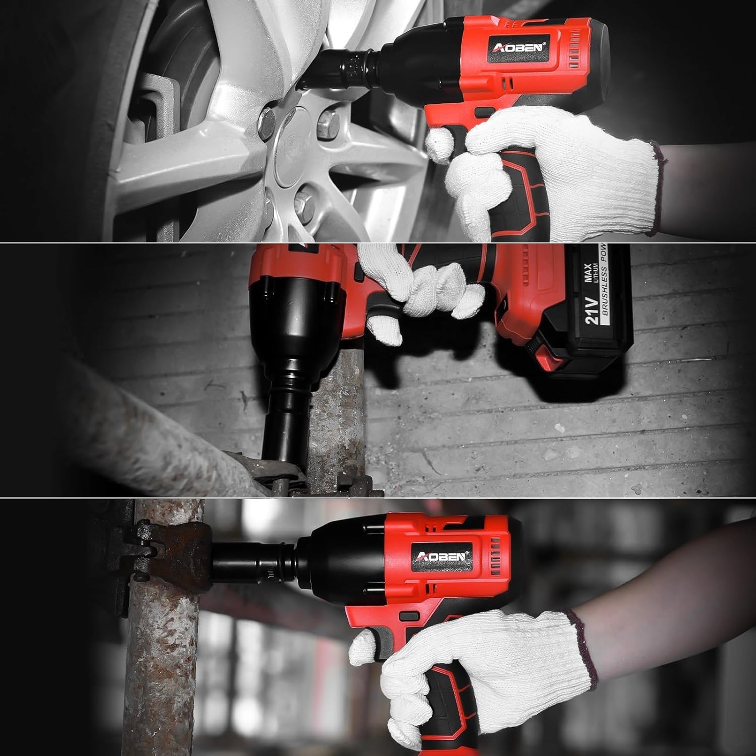 Cordless Impact Wrench 1/2 Inch 600N·m Max Torque 21V Battery Kit