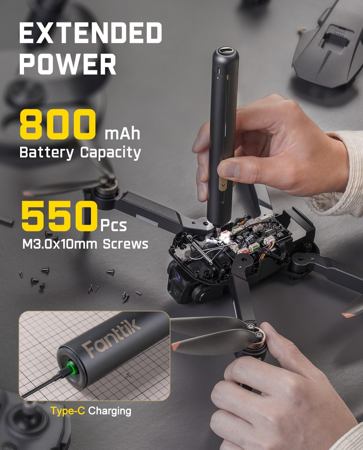 Fanttik E2 Ultra Mini Electric Screwdriver, Cordless Screwdriver, Max 0.6N.M, 50