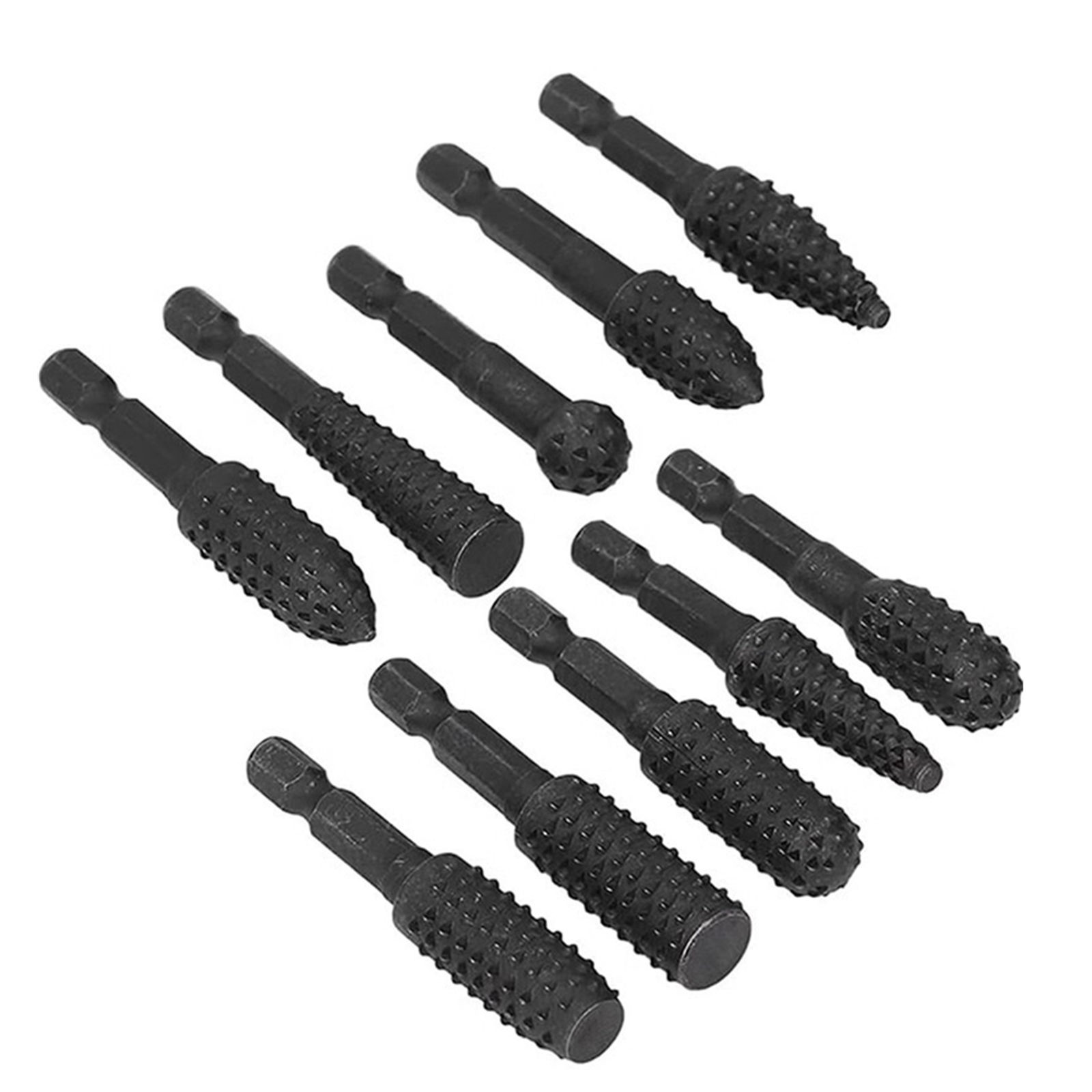 10pcs Rotary Burr Set Wood Carving Bits 6.35mm 1/4 Shank Rotary Rasp Elec