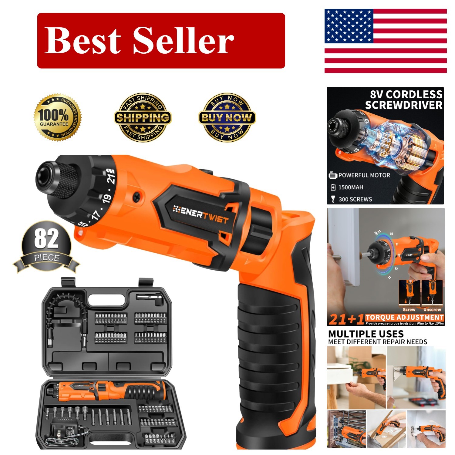 Cordless Screwdriver, 8V Max 10Nm Electric Screwdriver Rechargeable Set