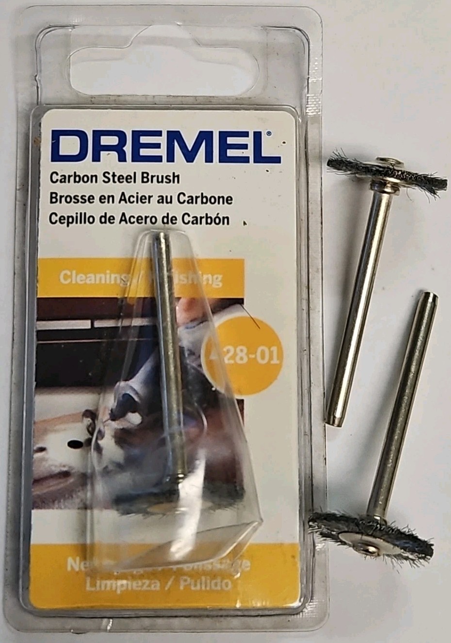 DREMEL Carbon Steel Brush #428, Cleaning & Polishing, 1/8”post, Qty. 3, 1 In Pkg