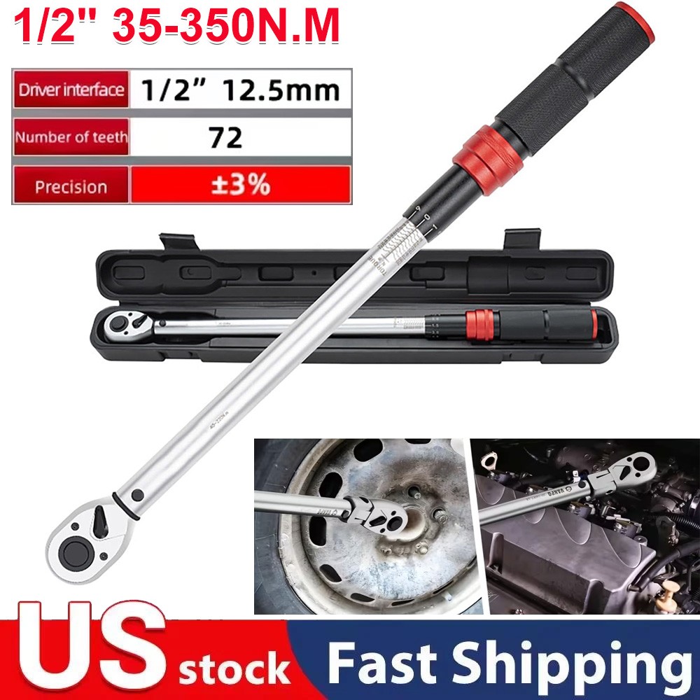 72-Tooth Torque Wrench Adjustable Torque Wrench 1/2&Prime; Drive 26-260ft.lb/35-350n.m