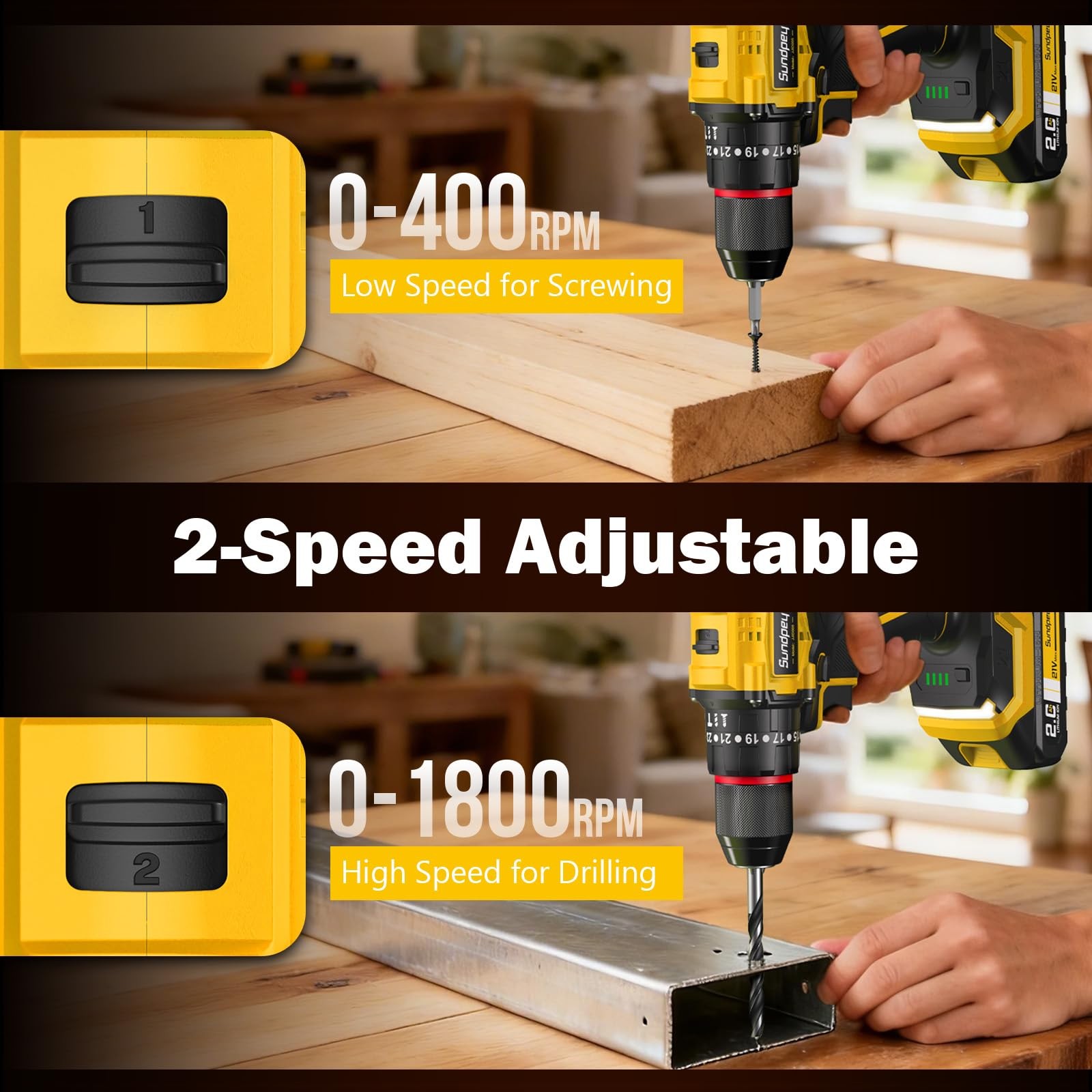 Sundpey Cordless Power Drill Set – 620in-lbs 3/8&Prime; Metal Chuck Electric Drill …
