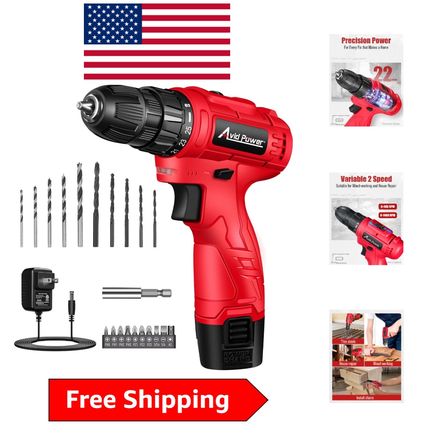 Efficient 12V Electric Drill with Quick Chuck, 200 In-lb Torque & LED Light