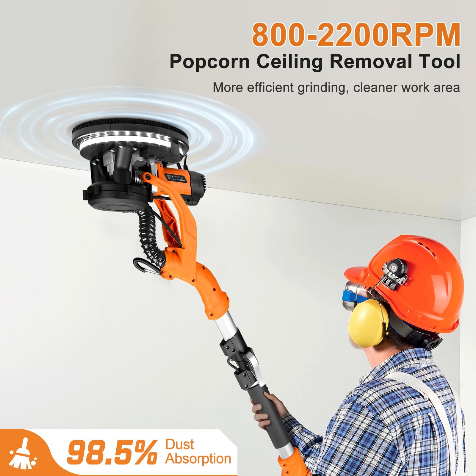 Drywall Sander 1000W 6 Variable Speed 800-2200RPM with Vacuum LED Light 15Pcs