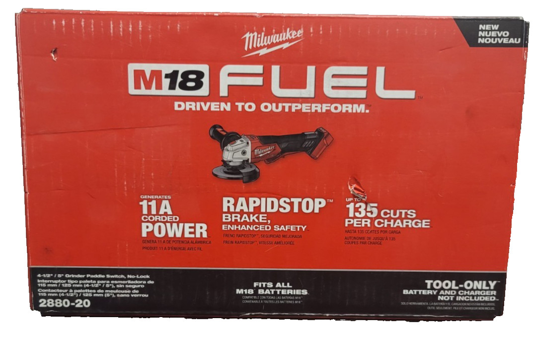 Milwaukee 2880-20 M18 Fuel Brushless Lithium-Ion 4-1/2 in. / 5 in. NEW FREE SHIP