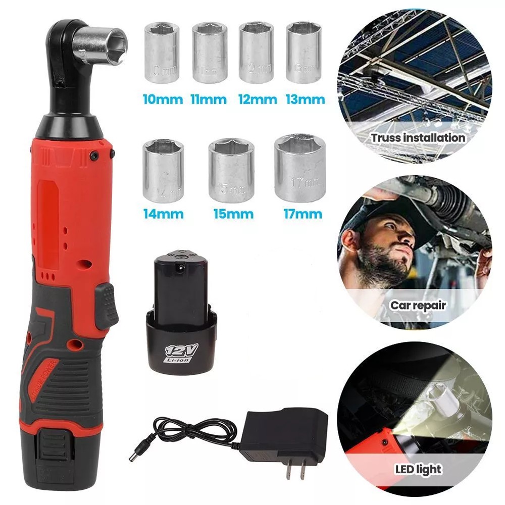 Electric Cordless Ratchet 3/8&Prime; Right Angle Wrench Impact Power Tool with Battery