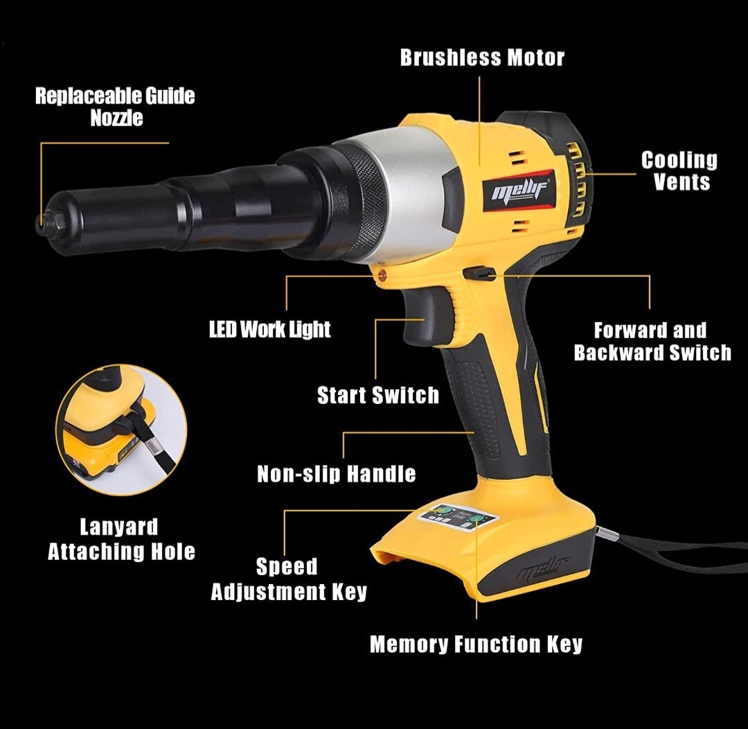 Mellif Cordless Brushless Rivet Gun for Dewalt 20V Max Blind Riveter Tool Only
