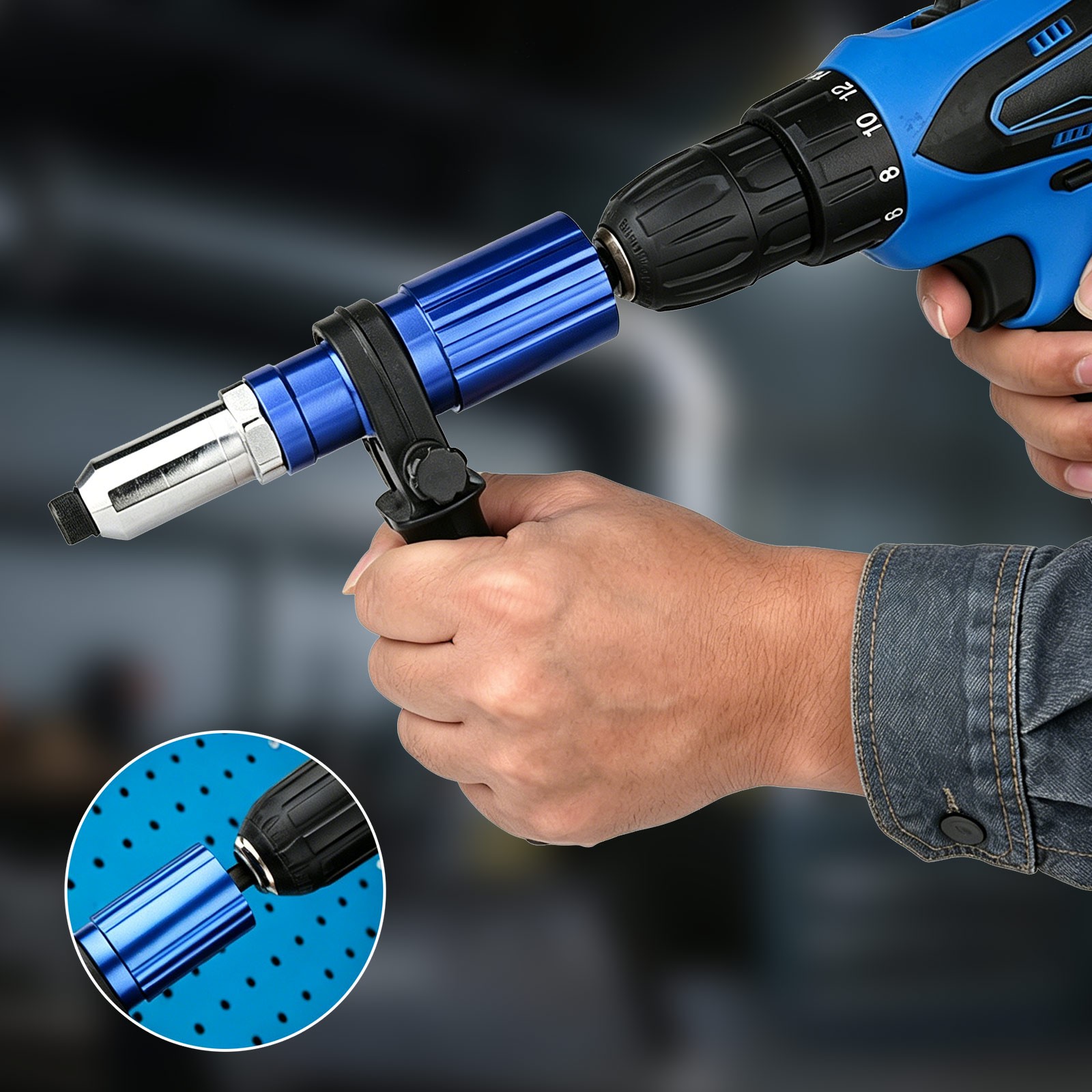 Automotive HVAC Metal Electric Drill Rivet Gun Adapter 4 Sizes 1/4 Hex Shank