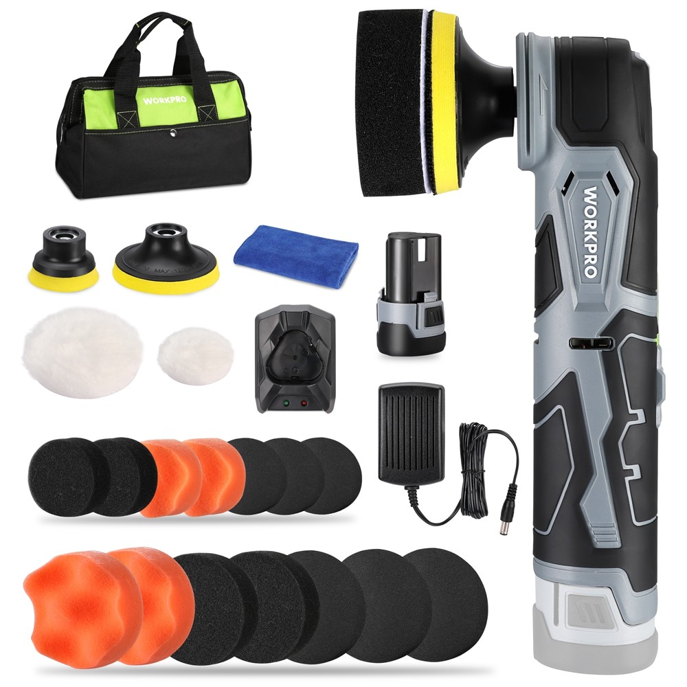 WORKPRO 12V Cordless Mini Buffer Polisher 5 Speed 3000 RPM for Waxing Polishing