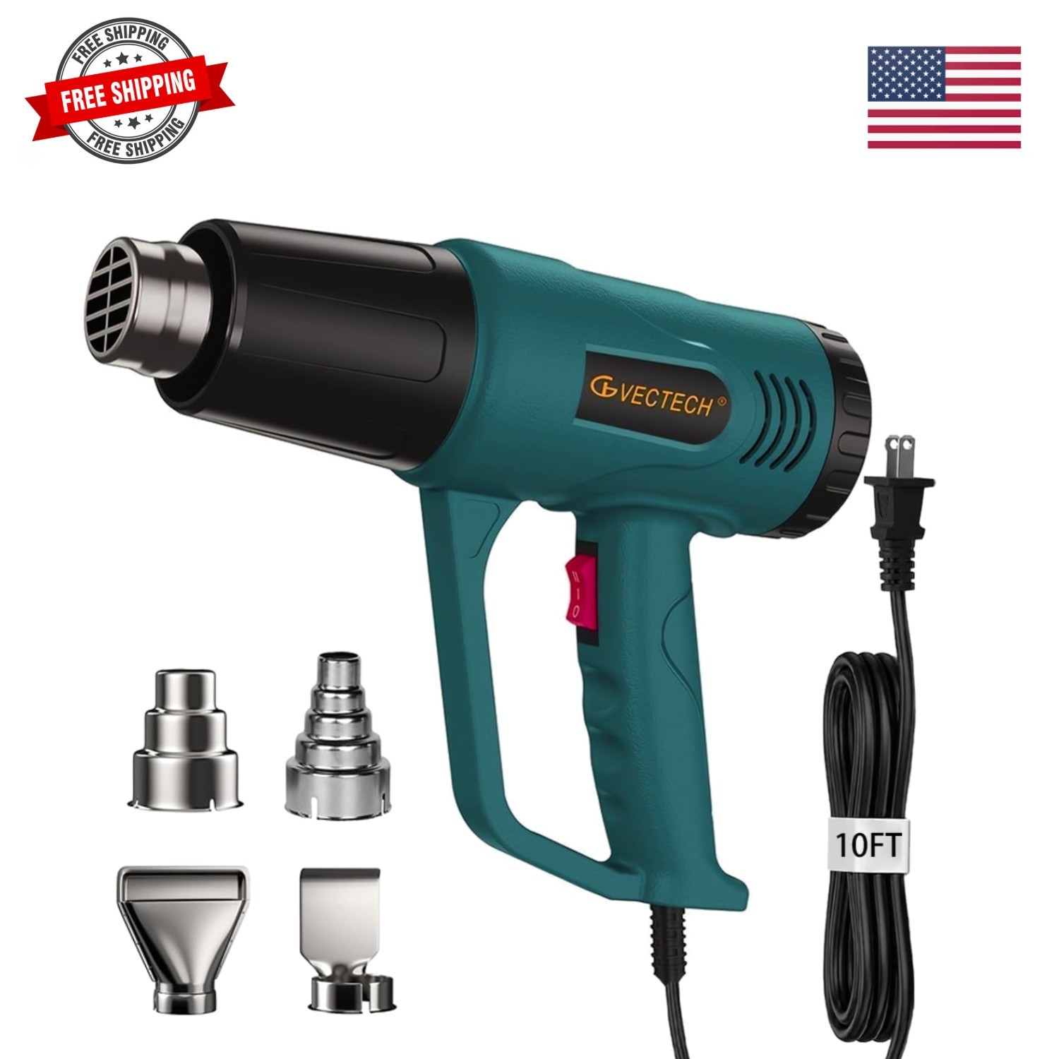 Heat Gun,10FT cable,Dual-Temperature Settings 572°F & 1112°F | 4 Nozzles,Over…