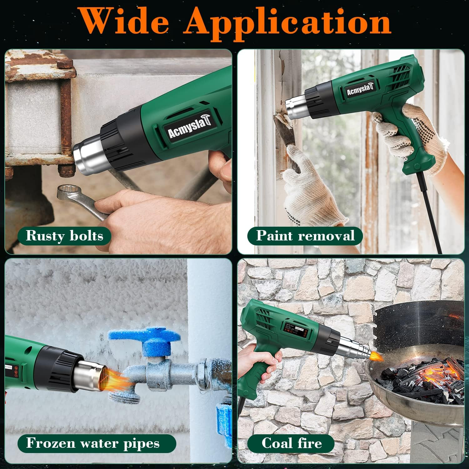 Heat Gun, Heavy Duty Hot Air Gun Kit Dual Temperature Settings 572℉~932℉ (300℃-5
