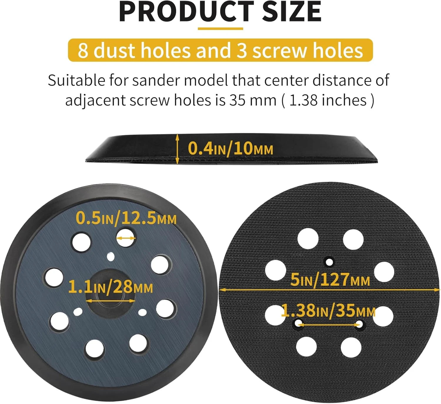 Orbital Sander Pad Replacement for Makita, 2 Pack | 5 Inch 8 Hole Hook and Loop