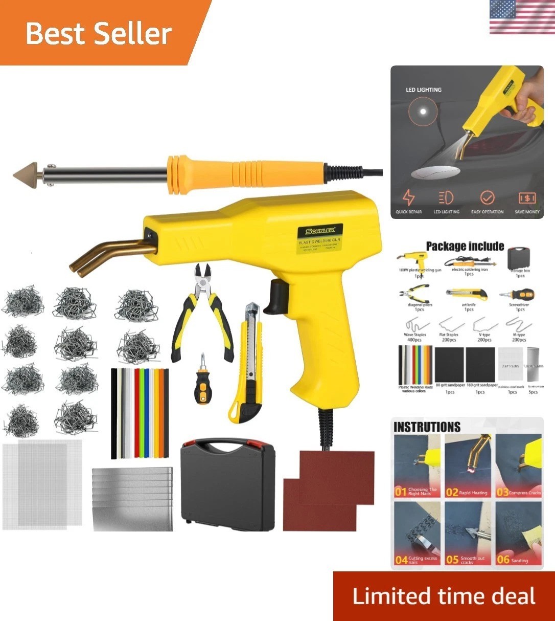 Plastic Welder Kit Hot Stapler Repair 2 in 1 Car Bumper Crack Fix 1000pcs
