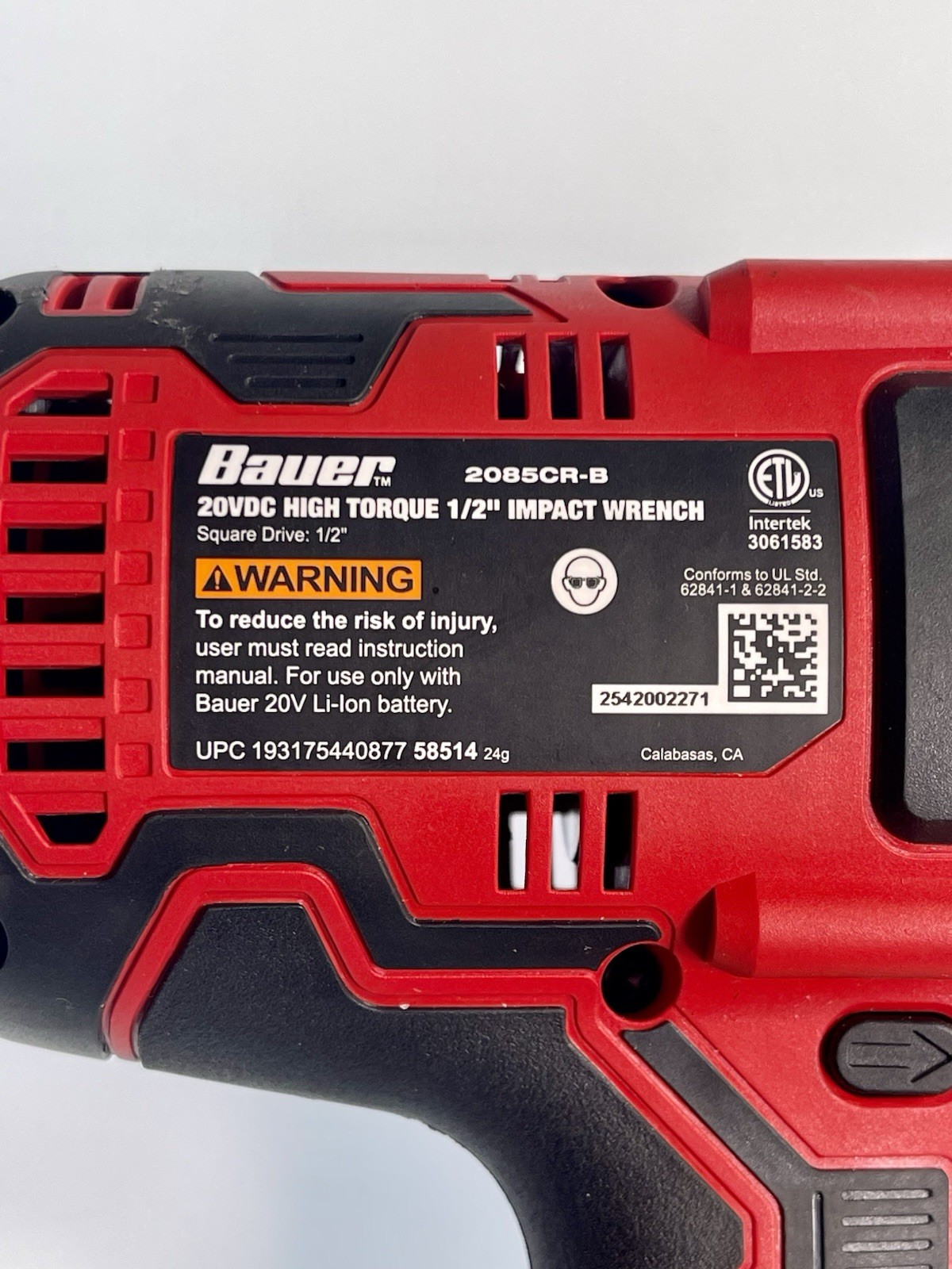 Bauer 20V 1/2&Prime; Brushless Cordless High Torque Impact Wrench 2085CR-B