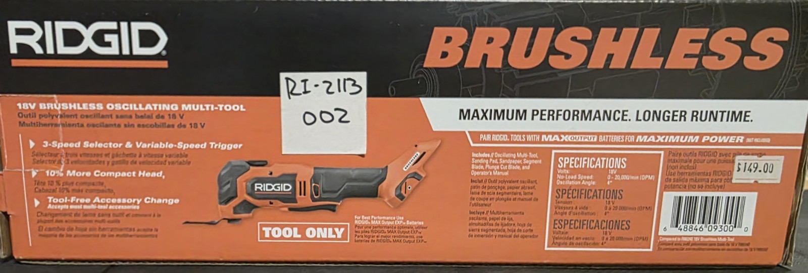 New Ridgid R86242B 18V Brushless Cordless Multi-Tool (Tool Only)
