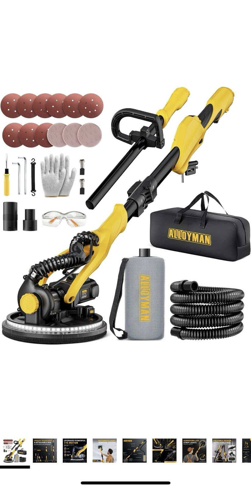 Drywall Sander, 1050W Electric Drywall Sander with Vacuum Dust Collection, 7 …
