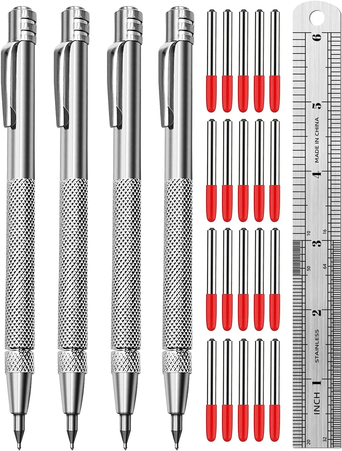 Tungsten Carbide Scriber, Knurled Aluminum Handle, 4-Pack with Bonus Marking Tip