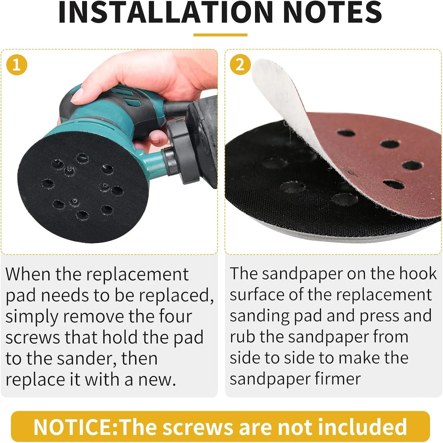 Orbital Sander Pad Replacement for Makita, 2 Pack | 5 Inch 8 Hole Hook and Loop