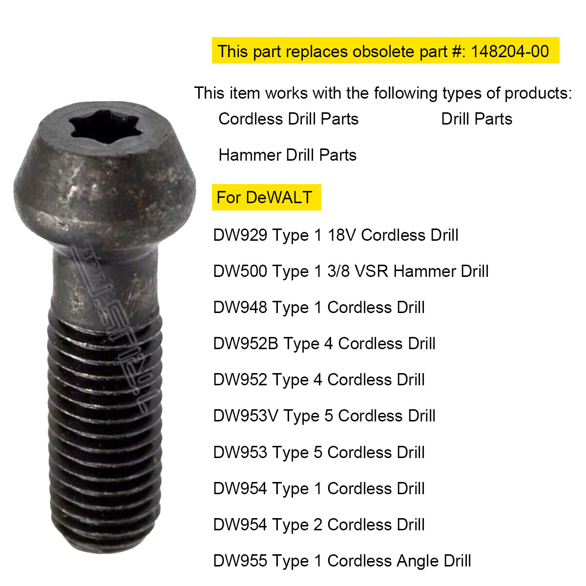 Reverse Thread Chuck Screw 605256-01 For DW929 Type 1 18V Cordless Drill